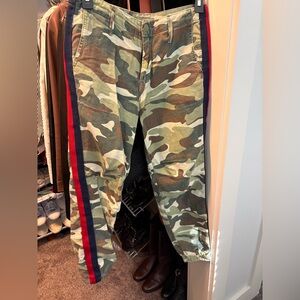 MOTHER Camouflage Ankle Jeans with Red and Blue Stripes